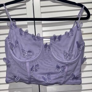 Windsor Lavender Butterfly Embellished Crop Top